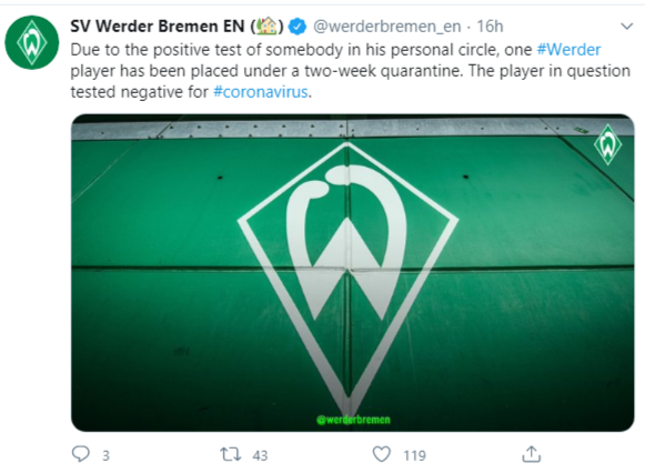 Bremen has someone in their circle who is Covid-19 positive  