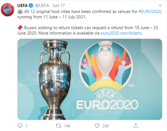 UEFA confirms 12 original retained host cities  